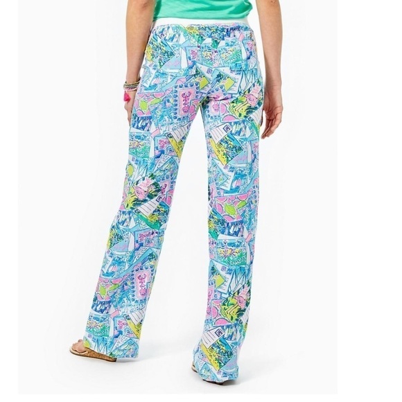 LILLY PULITZER Beach Palazzo Pull On Linen Pants Wish You Were Here Size XS NEW - Picture 2 of 9